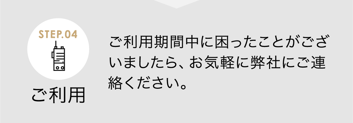 ご利用 ご利用期間中に困ったことがございましたら、お気軽に弊社にご連絡ください。